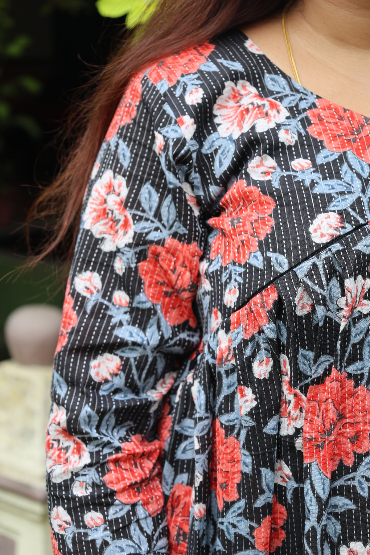 Midnight Bloom Kantha Cotton Maternity Dress