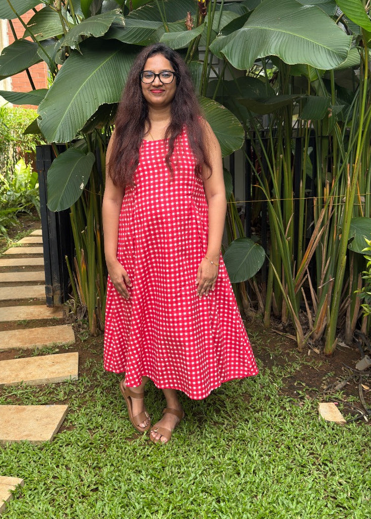 Gingham Jaipur Cotton Maternity Dress
