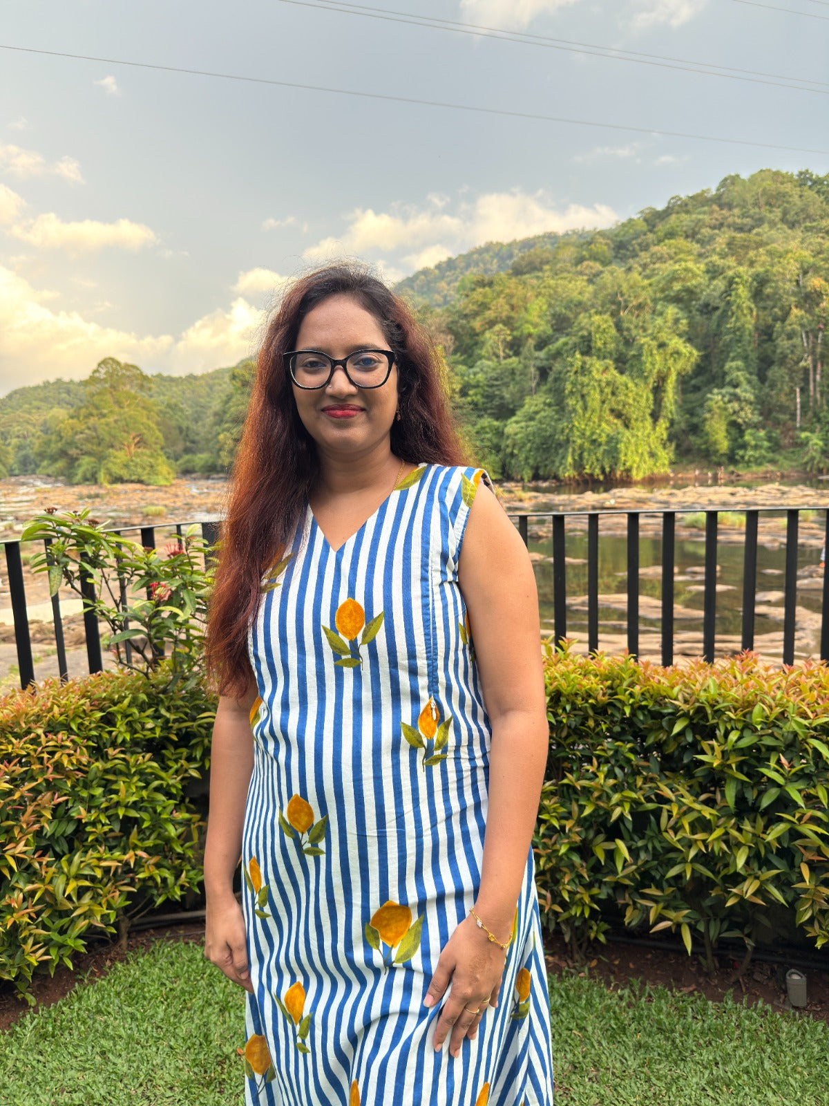 Lemon Stripes Jaipur Cotton Maternity Dress